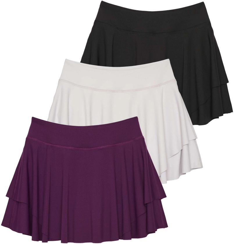 Real Essentials 3 Pack: Women's 14" Layered Ruffle Flowy Tennis Golf Skorts Pockets Pleated Mini Skirt Athletic Liner Shorts