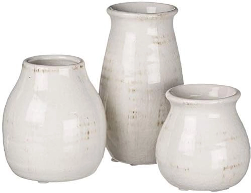 Sullivans Ceramic Vase Set- 3 Petite Vases, Modern Farmhouse Home Décor Accents; Trendy Home Décor; Ideal Shelf Décor, Table Décor, Bookshelf, Mantle, Entryway- Distressed White (CM2583)