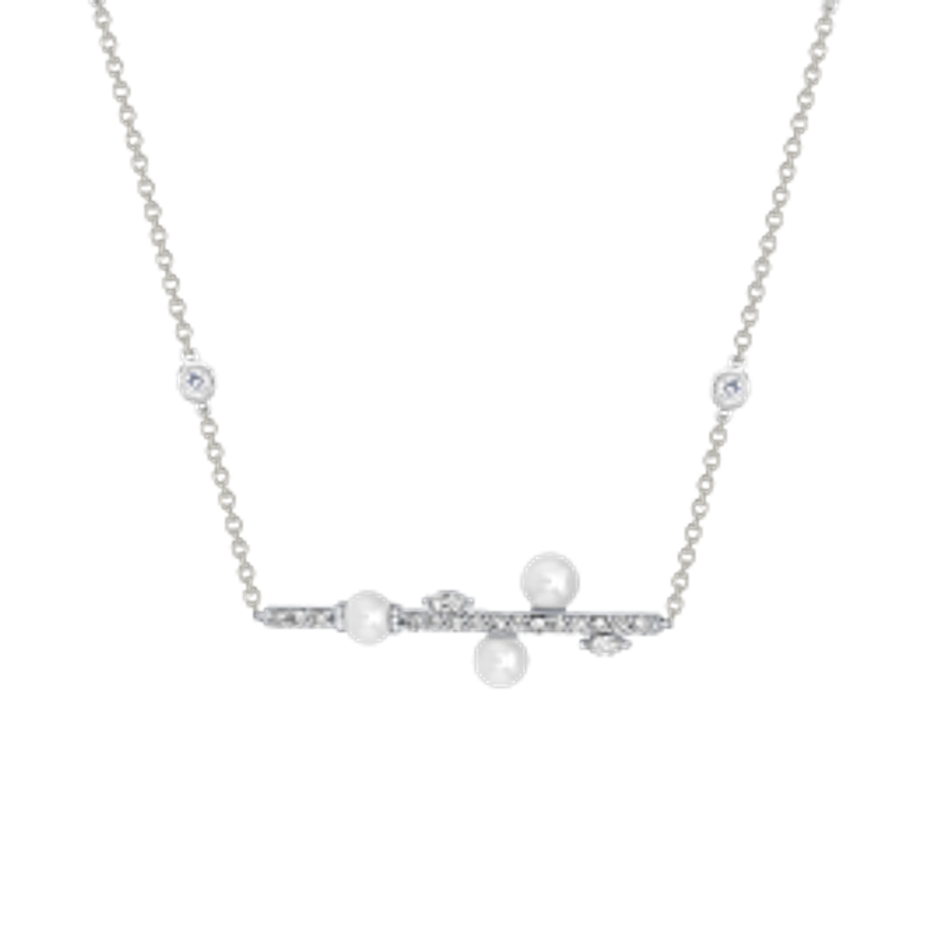 Harmony by Symphony Necklace in 18K White Gold with Akoya Pearls and Diamond 