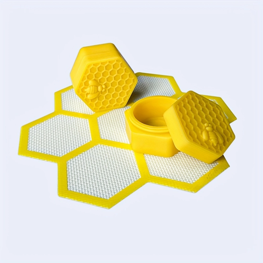 1/2/3pcs/set, Silicone Hexagonal Bee Design Storage Jar, Hexagonal Bee Design Mat Pad, Used For Storing Oil, Spices, Wax And More, Household Gadgets