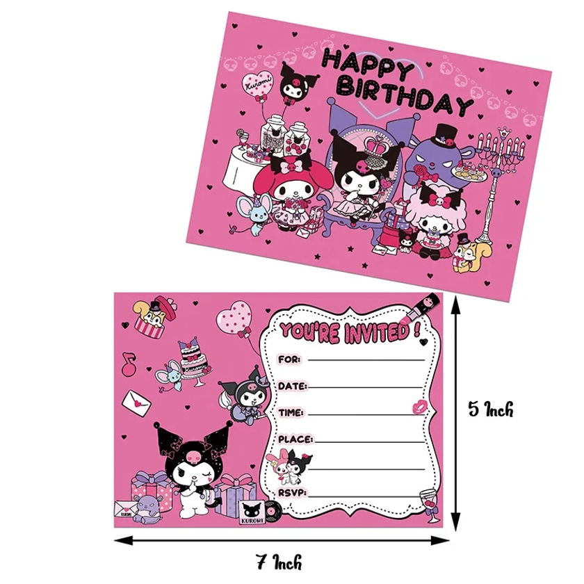 Cute Kawali Kuromied Birthday Party Invitation Cards Cartoon Pink Cat Birthday Party Supplies Kids Party Decorate Supplies