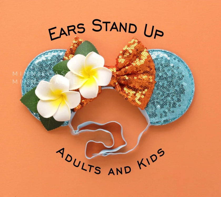 Moanas Mickey Ears, Adult Mickey Ears, Moanas Ears, Minnie Ears, Princess Ears, Mickey Ears, Mouse Ears with Adjustable Elastic Headband