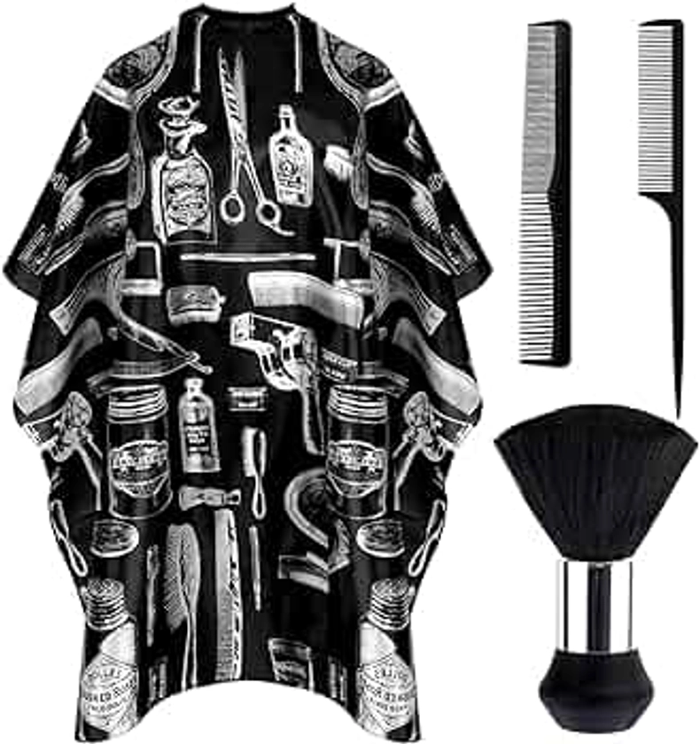 FEBSNOW Hair Cutting Cape Kit,Professional Barber Cape with Neck Duster Brush for Adults Waterproof Hairdressing Salon Cape with Adjustable Closure Snap Salon Barber Supplies