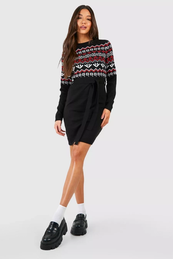 Belted Fairisle Christmas Jumper Dress