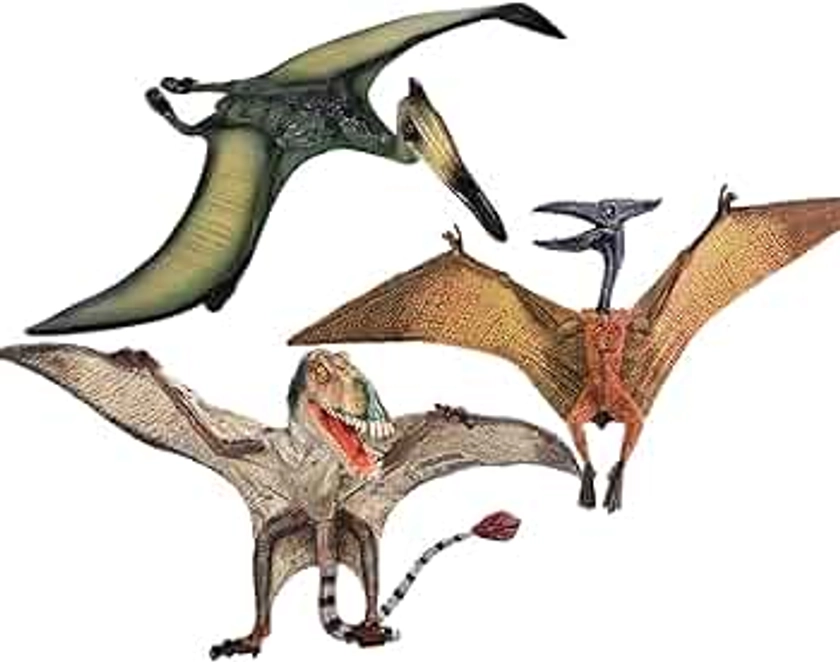 Gemini&Genius 3pcs Pterodactyl Action Figures Realistic Flying Dinosaur Pteranodon Dino Toys Pterosaur Model Toys Cake Toppers Set for Kids