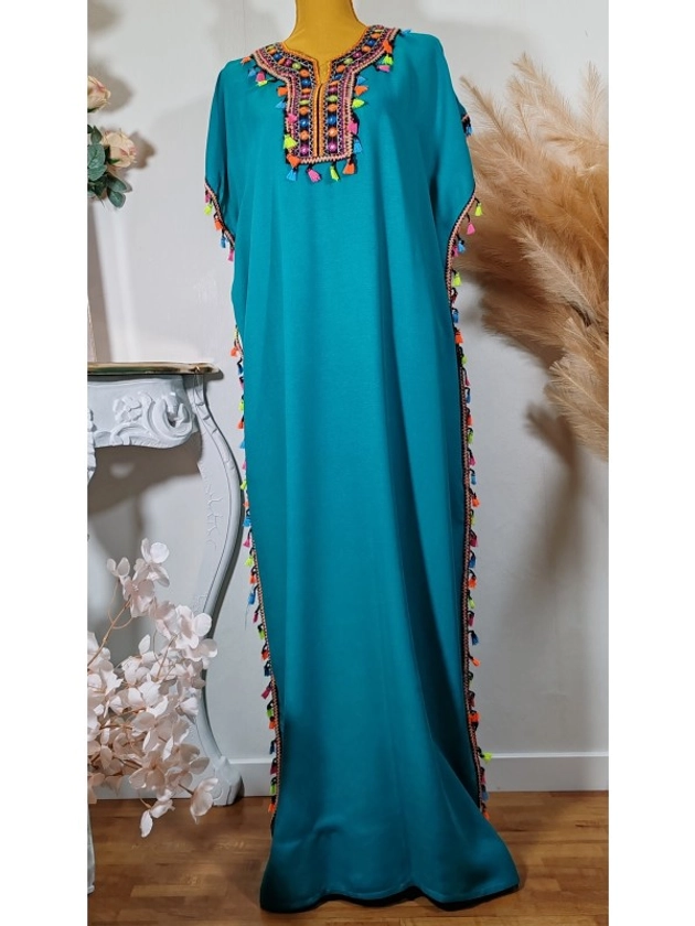 Gandoura Marocaine Vert Des Près - Robe De Maison