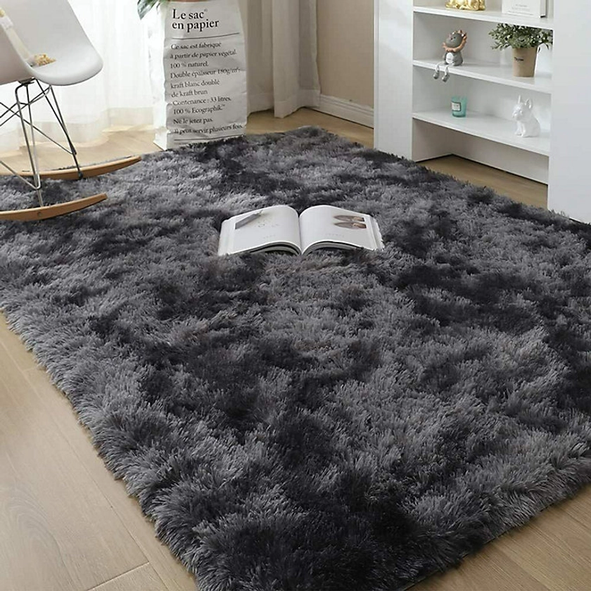 Dark Grey 160x230cm Large Soft Touch Rug Antiskid Shaggy Rug Fluffy Bedroom Rugs Modern Tie-dye Carpet | DIY at B&Q