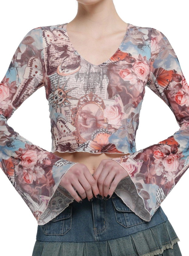 Thorn & Fable Celestial Paintings Bell Sleeve Girls Top