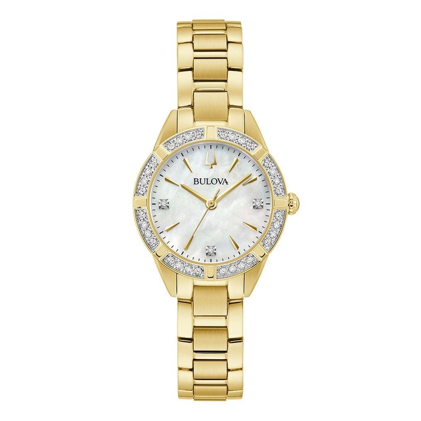 Bulova Sutton 28mm Yellow Gold Plated Diamond Ladies Watch