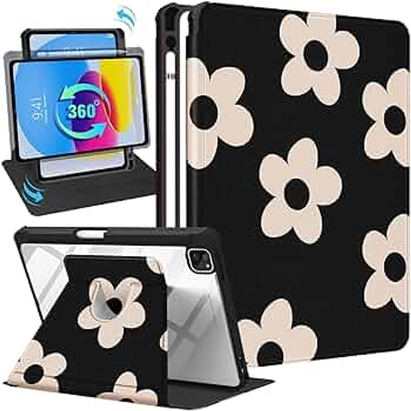 for iPad Air 5th/4th Generation Case 10.9 inch, for iPad Pro 11 Inch Case Women Girls Folio Cover Pencil Holder Cute Flower Floral Design Rotating Stand for iPad Air 5/4 (2022/2020)/Pro 11"