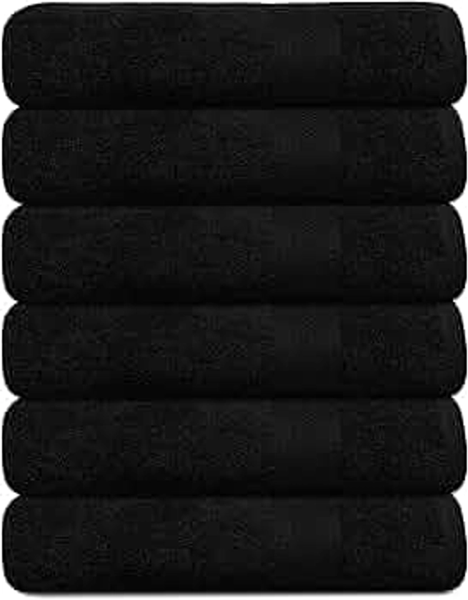 Premium Bath Towel Set, 24 x 48 Pack of 6 100% Cotton Terry Towels for Bathroom, Quick Dry, Highly Absorbent, Soft Feel, for Shower, Pool, Spa, Gym, Hand Towel for Daily Use - Black