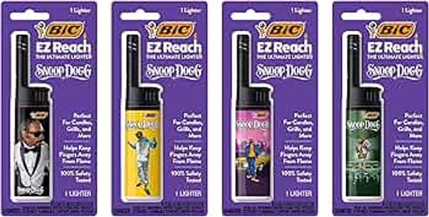 BIC EZ Reach Candle Lighter, The Ultimate Lighter with Wand for Candles, Assorted Snoop Dogg Designs, 4 Count Pack of Lighters