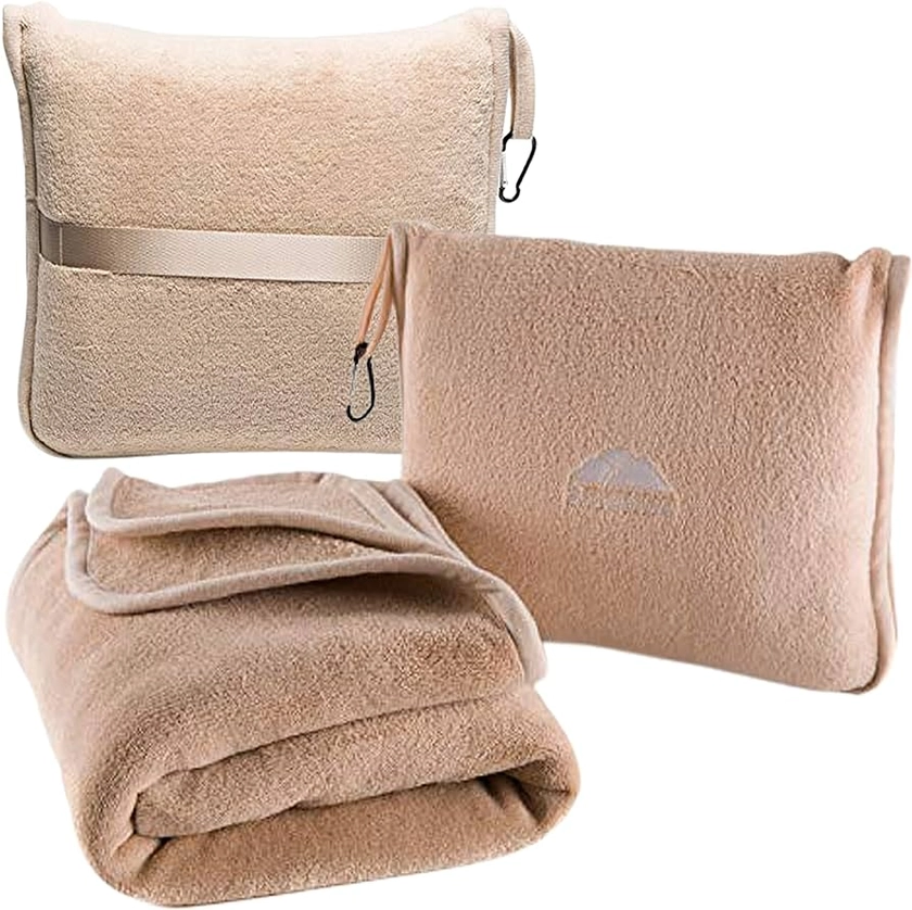 Amazon.com: BlueHills Premium Soft Travel Blanket Pillow Airplane Blanket Packed in Soft Bag Pillowcase with Hand Luggage Belt and Backpack Clip, Compact Pack Large Blanket for Any Travel (Beige T005) : Home & Kitchen