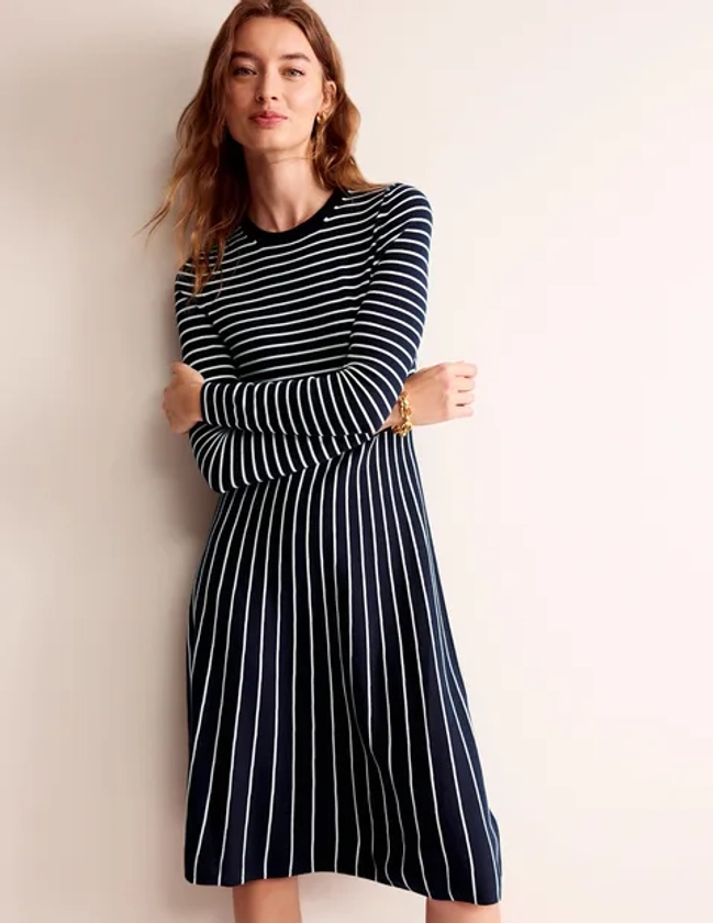 Maria Knitted Midi Dress - Navy and Ivory | Boden UK