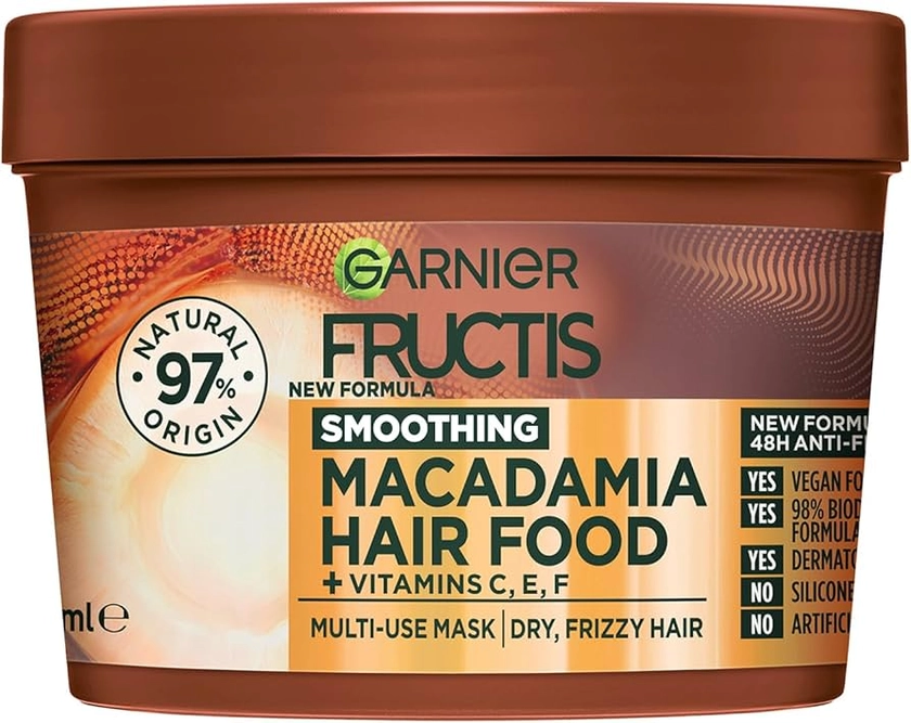 Garnier Fructis, 3-in-1 Hair Mask, Smoothing & Hydrating, Hair Food Macadamia, 390ml