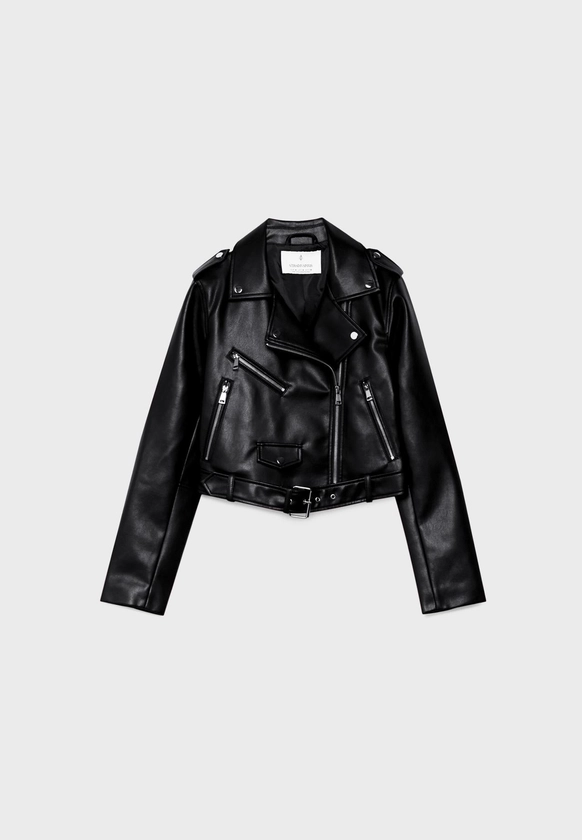 Blouson motard avec ceinture en similicuir