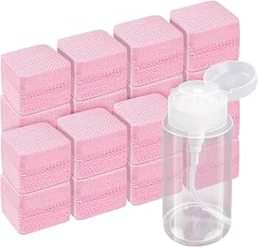 1080 PCS Lint Free Wipes for Nails, Pink Nail Eyelash Extension Wipes, Super Absorbent Soft Non-Woven with a Pump Dispenser Bottle Disposable Nail Polish Remover for Polish Clean Acrylic Nails Remover