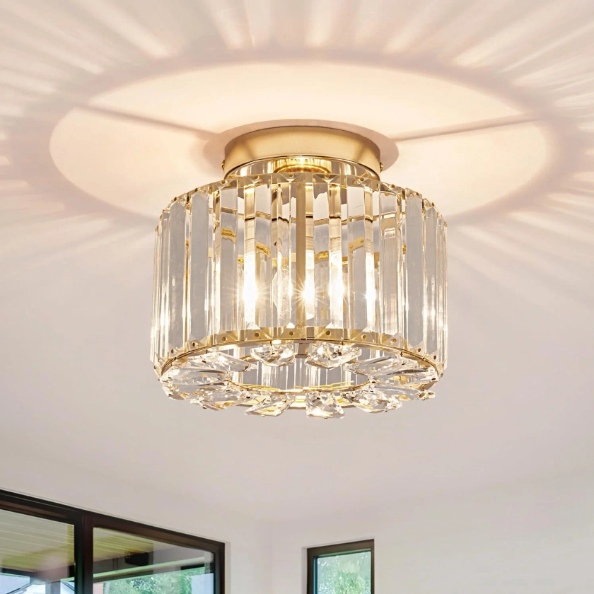 Plafonnier en cristal – Plafonnier semi-encastré, lustre moderne, plafonnier rétro pour cuisine, chambre à coucher, entrée, lumière chaude