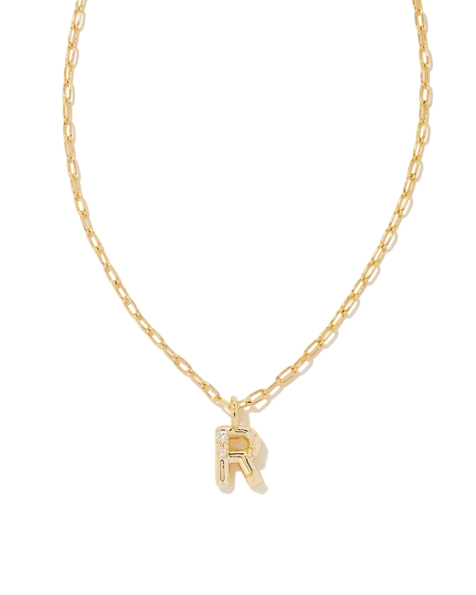 Crystal Letter R Gold Short Pendant Necklace in White Crystal