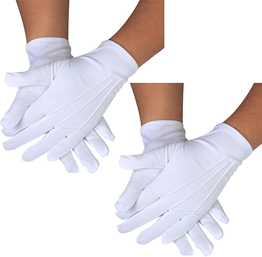 DreamHigh DH 2 Pairs White Cotton/Nylon Marching Gloves, Formal Tuxedo Honor Guard Parade Gloves