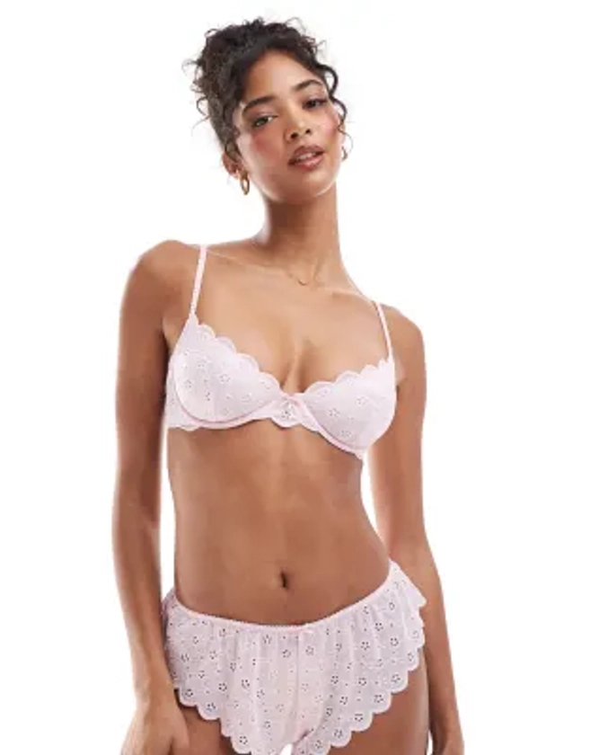 Cotton On broderie underwired bra in french fairytale co-ord | ASOS