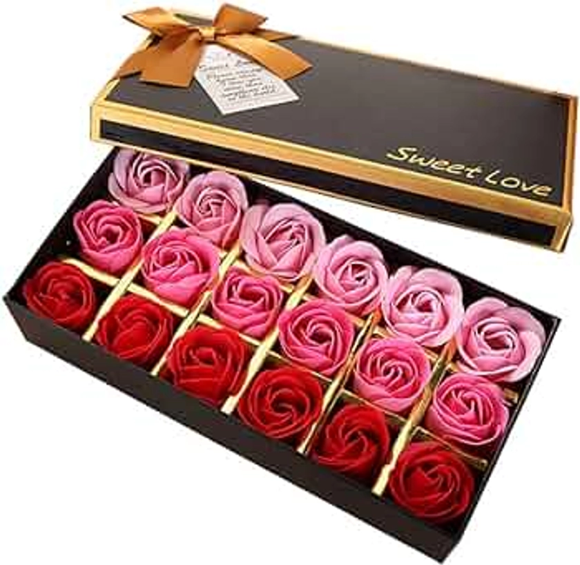 TEEROVA 18Pcs Rose Soap Flower Handmade Rose Scented Bath Soap Petals in Gift Box (A)