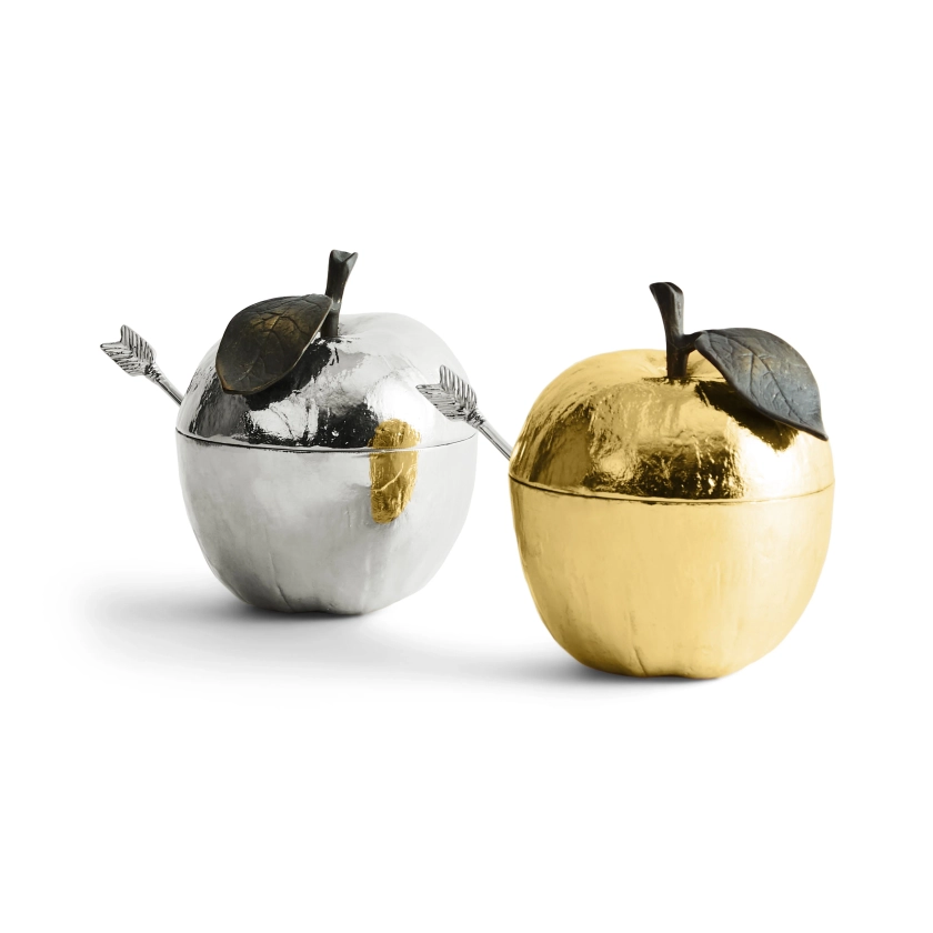 Apple Honey Pot with Spoon Nickelplate