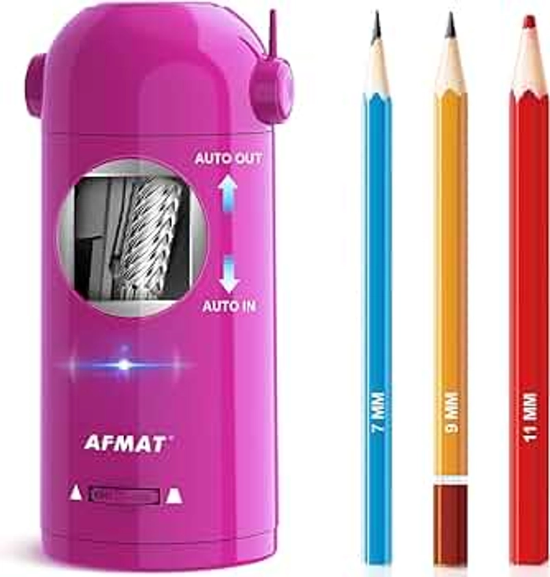 AFMAT Electric Pencil Sharpener for Colored Pencils, Fully Automatic Pencil Sharpener, Auto in & Out, Rechargeable Hands-Free Pencil Sharpener for 7-11.5mm Jumbo Pencils, Graphite/Skectch Pencils