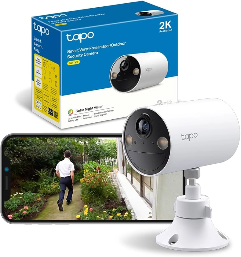 Tapo TP-Link 2K(3MP) Caméra Surveillance WiFi Extérieure sans Fil Solaire, Autonomie permanente de la Batterie, Personne Détection, Vision Nocturne en Couleur, IP65 Etanche, Aucune hub requis