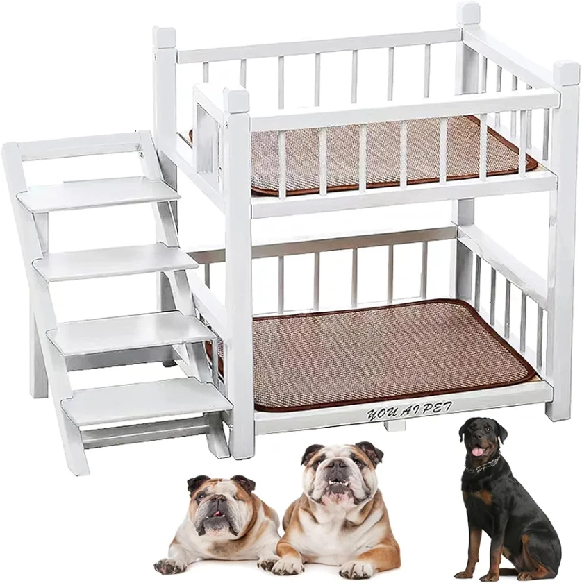 Dog Bunk Bed with Stairs Removable Double Layer Pet Bed and Memory Foam Cushion and Removeable Cover for Dogs Small for Small Medium Large Dogs Pet(31.0" L x 24.0" W x 31.0" Th, White)