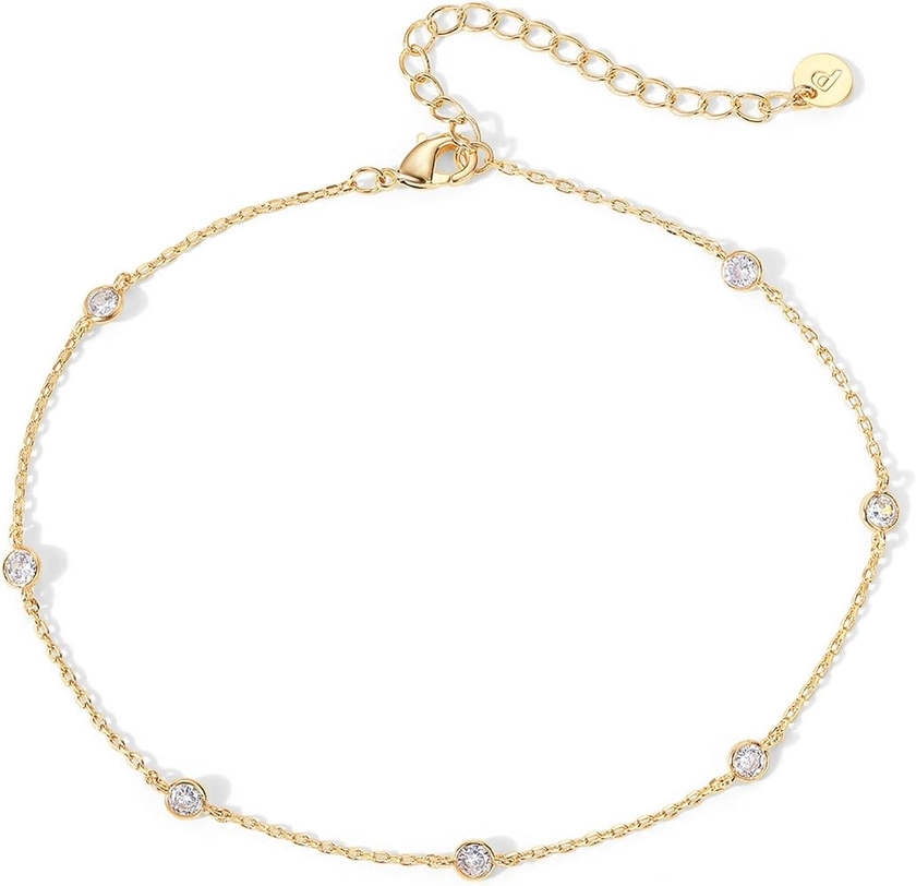 Amazon.com: PAVOI 14K Yellow Gold Plated Cubic Zirconia Station Anklet | Dainty Station Ankle Bracelet for Women: Clothing, Shoes & Jewelry