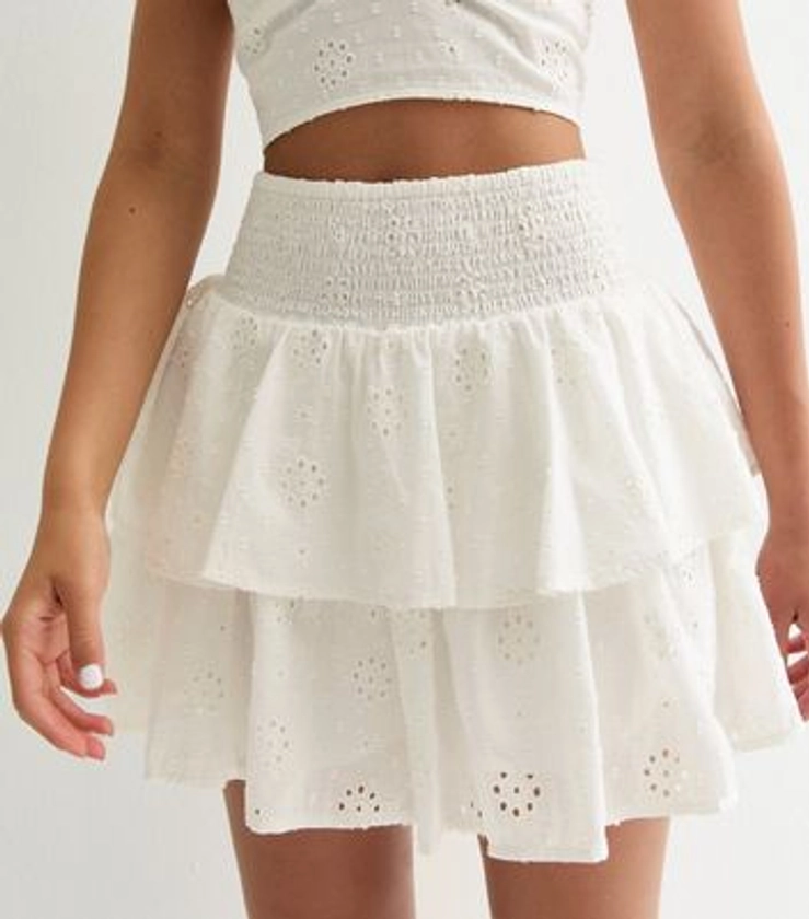 White Embroidered Cotton Rara Skirt