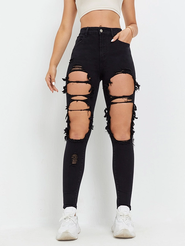 SHEIN ICON Cut-out Skinny Cropped Jeans