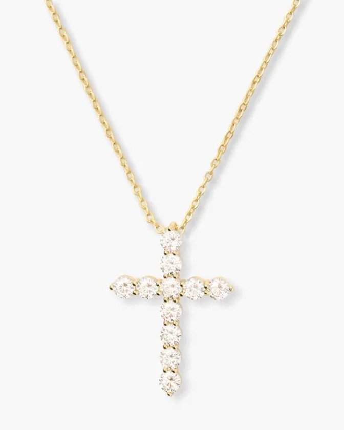 "Oh She Fancy" Small Cross Pendant - Gold|White Diamondettes