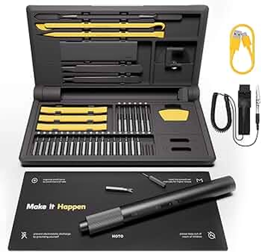 HOTO 48 en 1 Kit Tournevis Électrique Précision Pro, Lumière Circulaire LED, 26 Embouts Magnétiques et Outils de Réparation, Charge de Type C, pour Montres, Lunettes, Téléphones