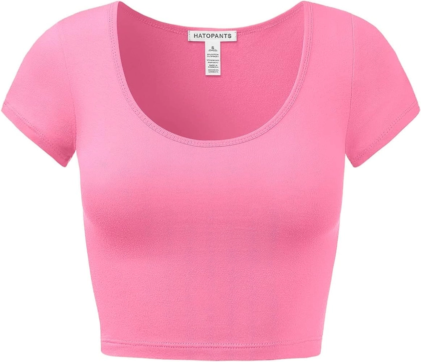 Women's Cotton Basic Scoop Neck Crop Top Short Sleeve Tops