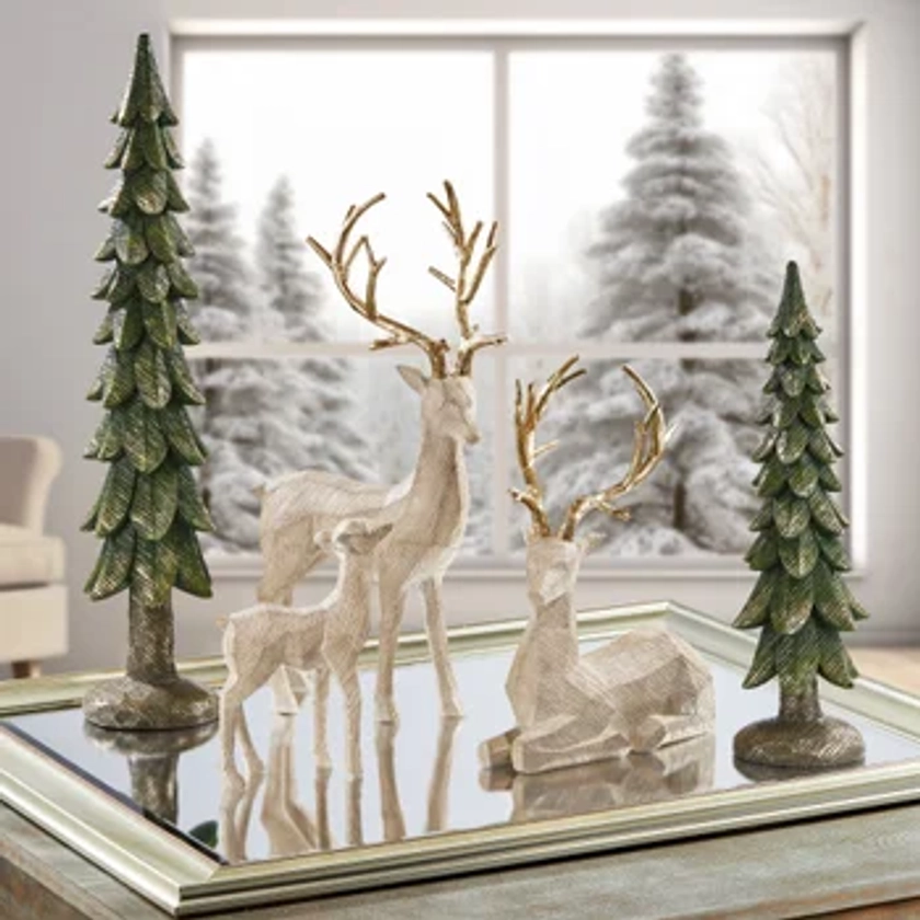 Holiday Deer Family with Trees, Set of 5