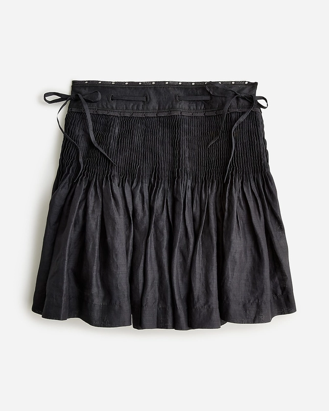 Pintuck bow mini skirt in ramie