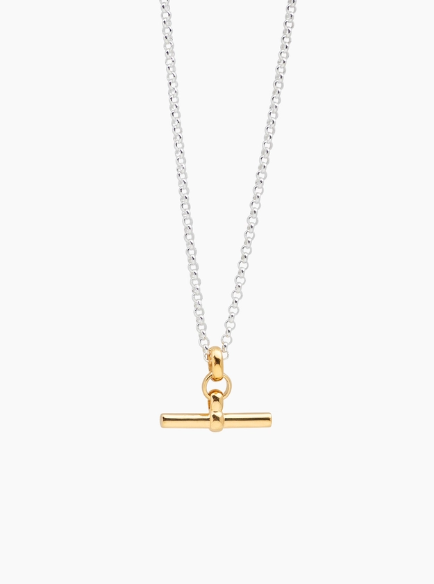 Gold T Bar On Silver Belcher Chain - Tilly Sveaas Jewellery