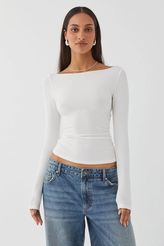 Soft Boat Neck Long Sleeve Top