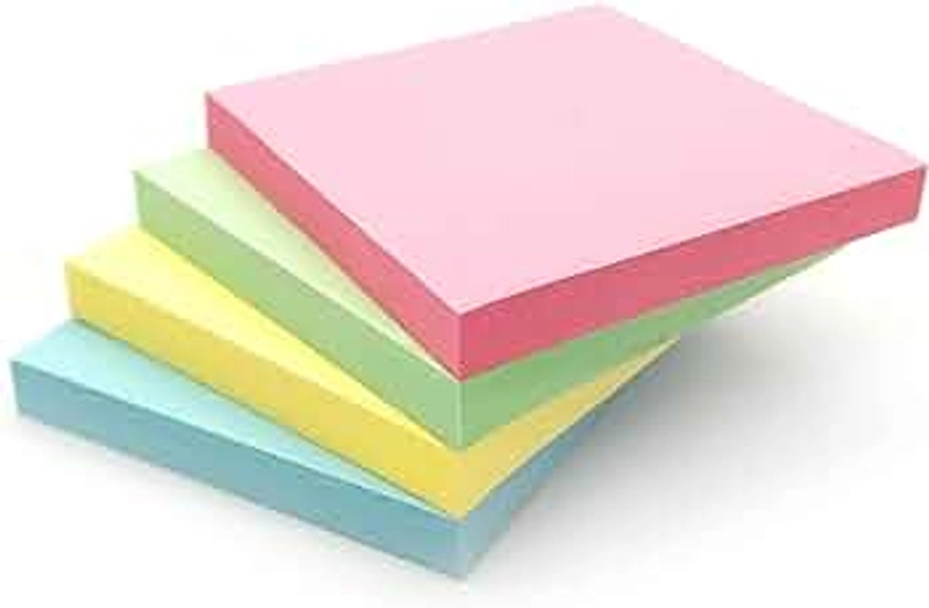 400 Pastel Sticky Notes (76x76mm) - Colourful Removable Adhesive Memo Pads in Blue, Pink, Green, Yellow | Set of 4 Pads (100 Sheets Each) | Office, Home & School Use - 4 Packs