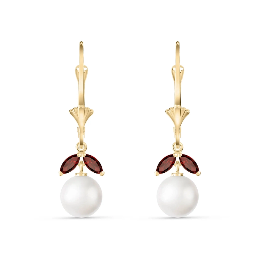Pearl & Garnet Dewdrop Earrings in 9ct Gold