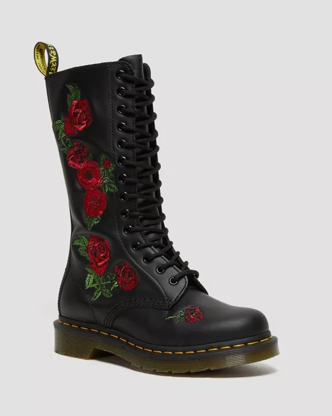 DR MARTENS Boots 1914 Vonda Floral Rose en cuir &agrave; lacets