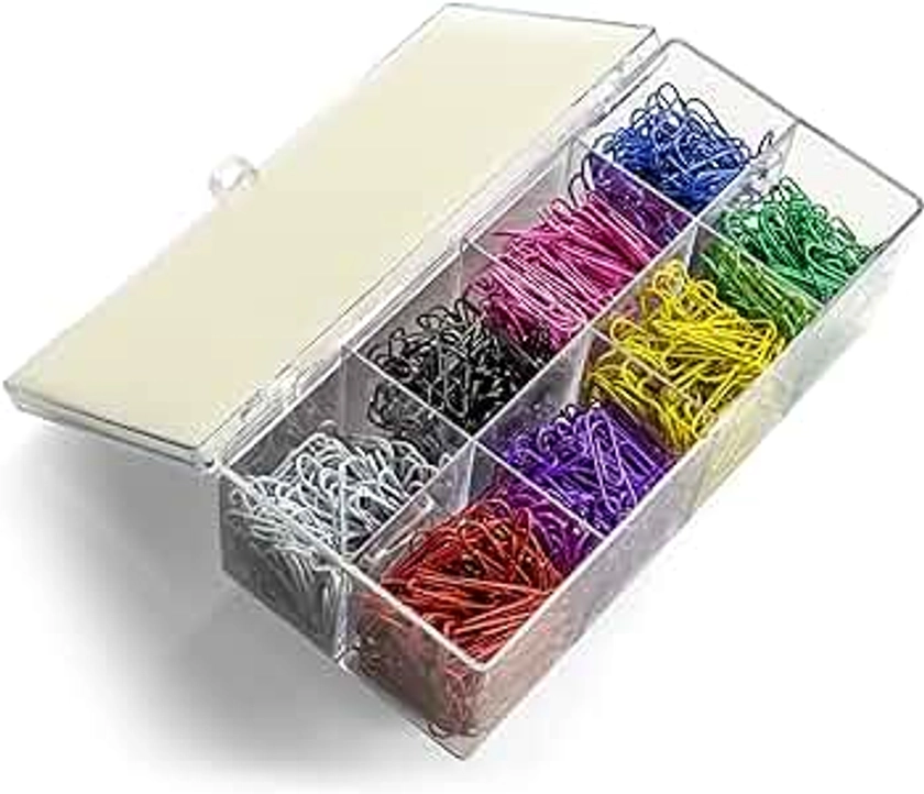 Officemate PVC-Free Color Coated Paper Clips, 2, 800 per Reusable Plastic Organizer with 8 Compartments (97228)