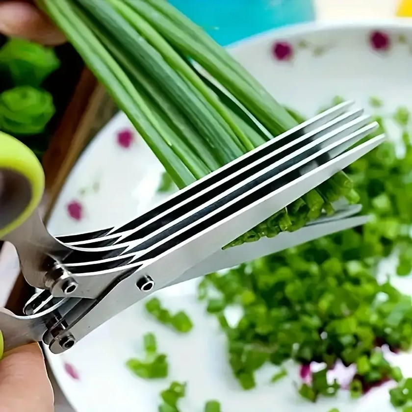 5-Layered Stainless Steel Kitchen Scissors - Versatile Onion & Herb * for BBQ & Indoor Use - Durable, Safe with Protective Cover & Built-in Cle