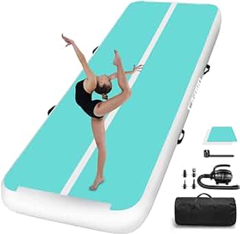 Gymnastics Mats Tumbling Track Mat, Air Mat Tumble Track Inflatable Training Mat 4 inch Thickness With Carry Bag Electric Pump For Home Use, Cheerleading, Yoga, Water Exercise