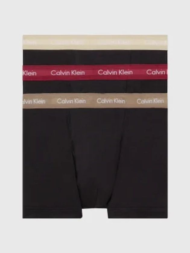 Calvin Klein cotton stretch trunks 3 pack in black with coloured waistband