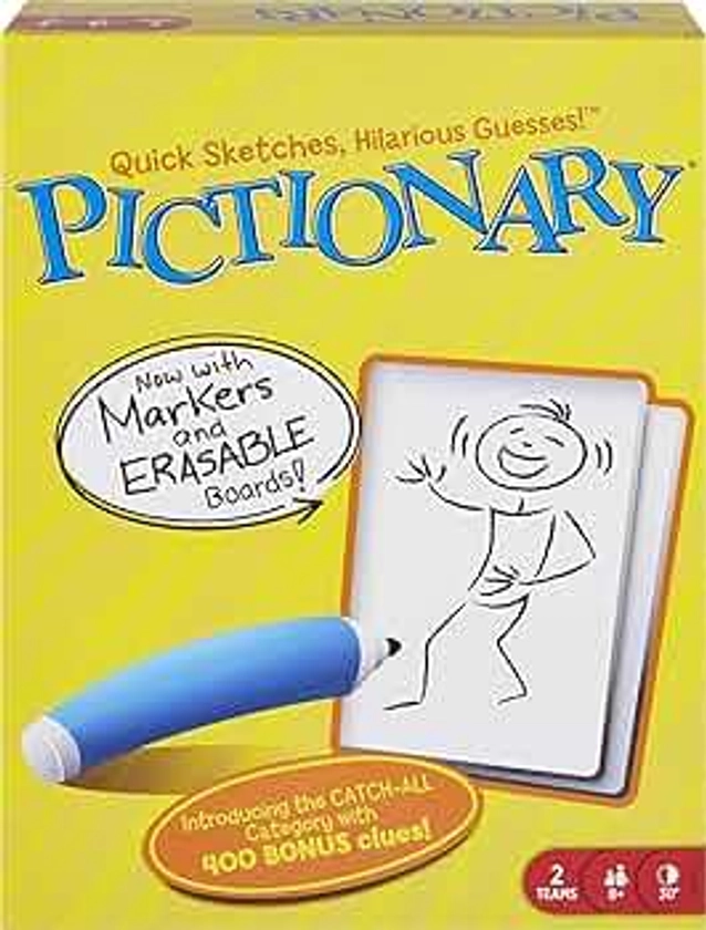 Mattel Games Pictionary Board Game, Drawing Game for Kids, Adults, Families & Game Night, Unique Catch-All Category for 2 Teams (Amazon Exclusive)