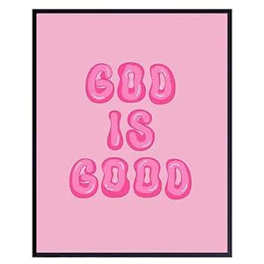 Pink Preppy Christian Wall Decor - God is Good Aesthetic Wall Decor for Women, Woman, Teen Girls - Vintage Retro Religious Gifts - Funky Chic Home Decor Trendy Stuff - 70s Cute Bedroom God Wall Decor