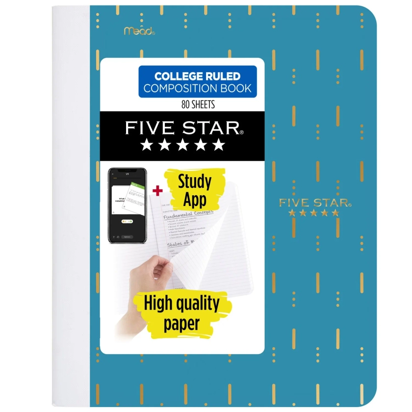 Five Star Composition Book Plus Study App, College Ruled, Align Design